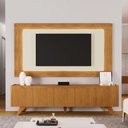 Ver imagem 1 de Conjunto Painel + Rack Atenas 220cm com Suporte para TV Off White e Naturalle Mavaular Móveis