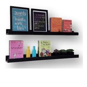 Combo 2 Prateleiras Porta Quadro Preto Mdf 90 cms