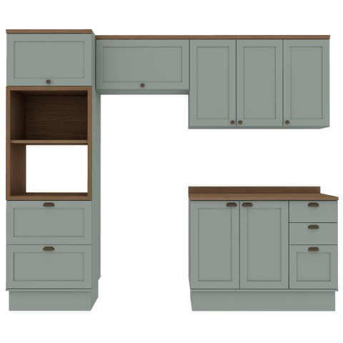 Cozinha Completa 4PÇS 8 Pts 4 Gav Iluminata Verde Mint/Ebano