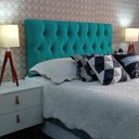 Ver imagem 2 de Cabeceira Estofada Queen Capitonê Luna Suede Liso Azul Turqueza 160 X 60 RBL