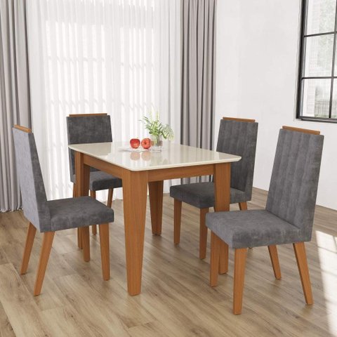 Conjunto Sala de Jantar Fidelitá Génova Mesa Tampo de Vidro com 4 Cadeiras