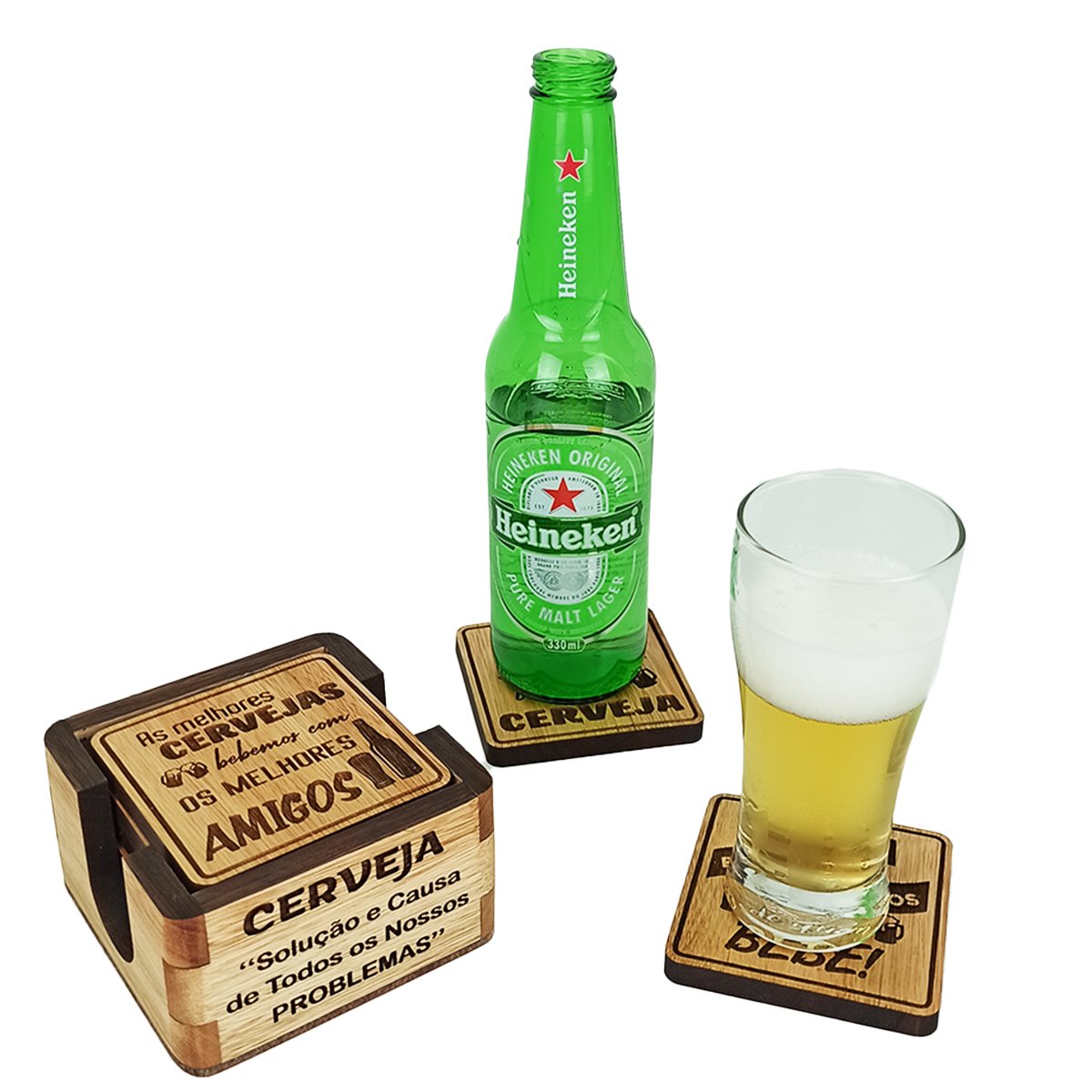 Porta Copos Frases de Cerveja Com Caixinha Bolacha Para Copo - 1