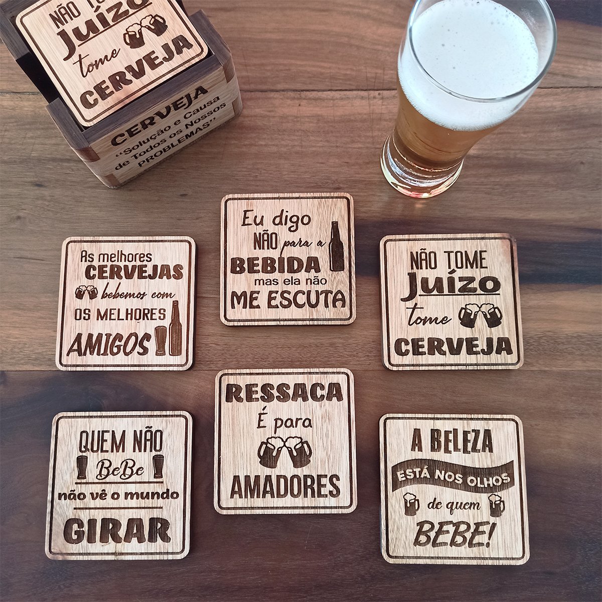 Porta Copos Frases de Cerveja Com Caixinha Bolacha Para Copo - 3