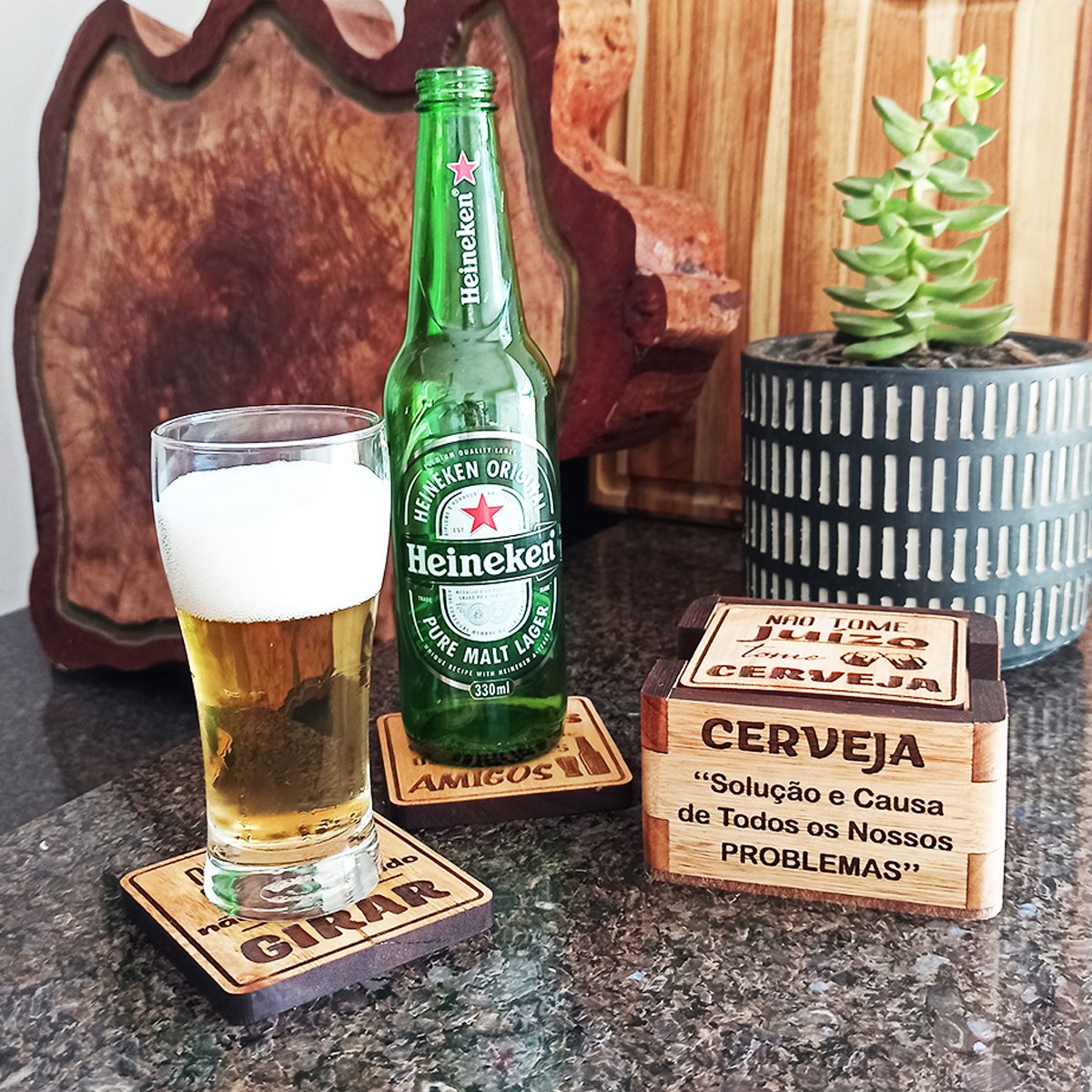 Porta Copos Frases de Cerveja Com Caixinha Bolacha Para Copo - 2
