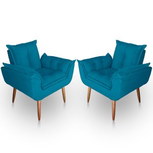 Kit 02 Poltrona para Sala e Quarto Decorativa Opala Suede