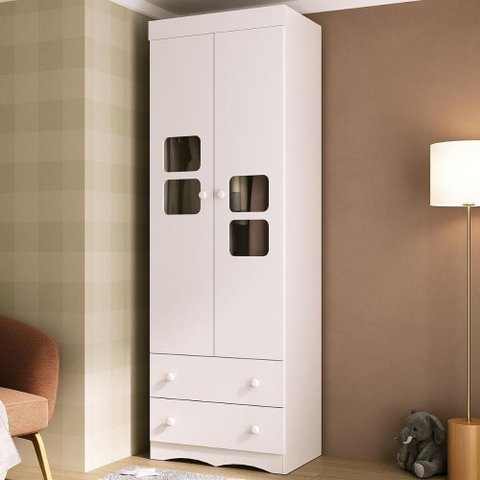 Guarda-roupa Infantil 62cm 2 Portas com Vidro e 2 Gavetas Serena Multimóveis Mp4430 Branco