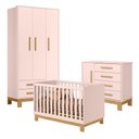 Ver imagem 1 de Berço Cômoda e Guarda Roupa Jogo Monet Infantil MDP Rosa Acetinado Qmovi