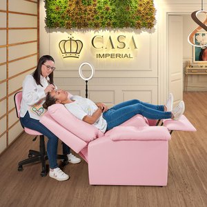 Poltrona Reclinável Lisboa Suede Estética Cílios Mamãe com Mocho/ Assento de Elevação Rosa 309