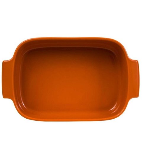 Travessa Retangular 30x21cm Laranja Germer Porcelana Assadeira Forma Canelada Média