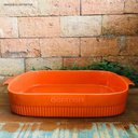 Ver imagem 5 de Travessa Retangular 30x21cm Laranja Germer Porcelana Assadeira Forma Canelada Média