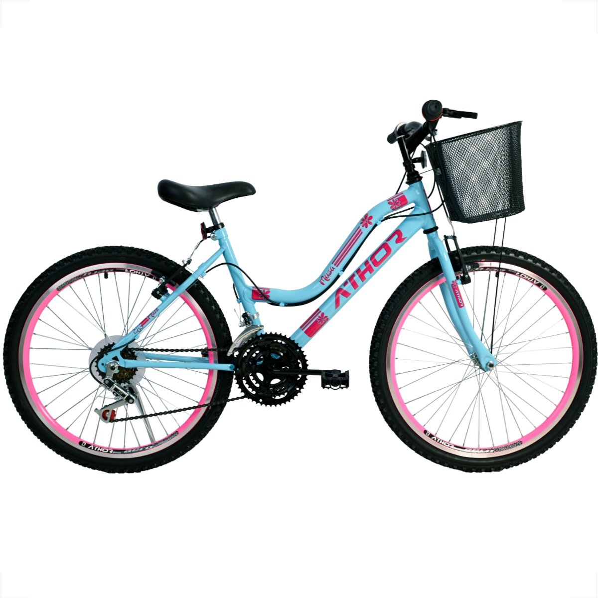 Bicicleta Feminina Athor Musa Aro 24 18 Marchas com Cestão:azul/unico/unissex