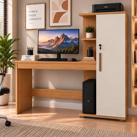 Escrivaninha com Porta com Chave 2 Prateleiras e Espaço para Cpu Savana Espresso Móveis