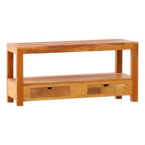 Rack Ilha 1 m Natural Premium com 2 Gavetas Madeira Maciça