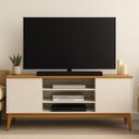 Ver imagem 2 de Rack Bancada para Tv até 60 Polegadas 1,60m 2 Portas 3 Nichos Titan Off White / Madeirado Edn Off