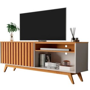 Rack para Tv até 65 Polegadas Ripado Off White Nature Buriti