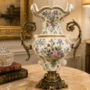 Ver imagem 2 de Ânfora Decorativo Vaso em Porcelana Florido a: 37cm L: 25cm P: 11cm
