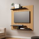 Ver imagem 1 de Painel Osiris Compacto com 3 Prateleiras Moderno Tvs até 32":ripado/preto