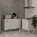 Ver imagem 1 de Balcão para Cooktop 4 Bocas Fran Branco e Armário Bruna 118 Cm Cozinha Gabinete Branco com Tampo
