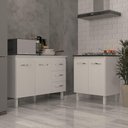 Ver imagem 2 de Balcão para Cooktop 4 Bocas Fran Branco e Armário Bruna 118 Cm Cozinha Gabinete Branco com Tampo