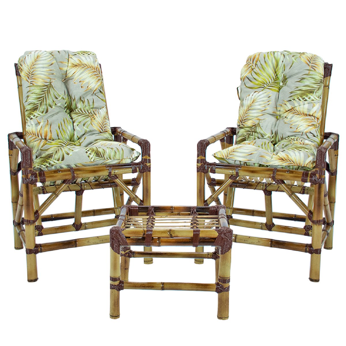 2 Cadeiras de Bambu + 1 Mesa de Centro Área Interna e Externa Cor Floral T10