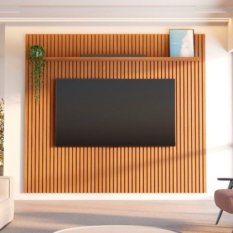 Painel Ripado para TV até 85 Polegadas 100% MDF 230,5CMX250CM Aloe Espresso Móveis