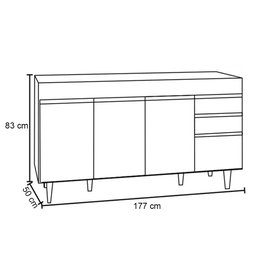 Balcão Gabinete Para Pia 180cm Sem Tampo Dallas Preto - Lumil - 4