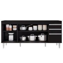 Balcão Gabinete Para Pia 180cm Sem Tampo Dallas Preto - Lumil - 3