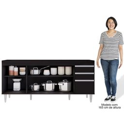 Balcão Gabinete Para Pia 180cm Sem Tampo Dallas Preto - Lumil - 5