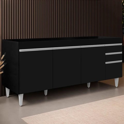 Balcão Gabinete para Pia 180cm sem Tampo Dallas Preto - Lumil