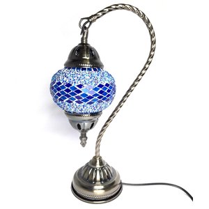 Abajur Turco Mosaico Metal E Vidro Vitral Azul Bivolt 40 cm