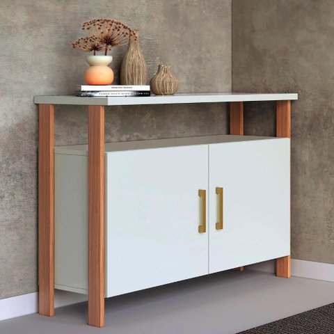 Balcão Aparador Design Industrial C/02 Portas 89 Cm 100%mdf Cor:off White com Freijó