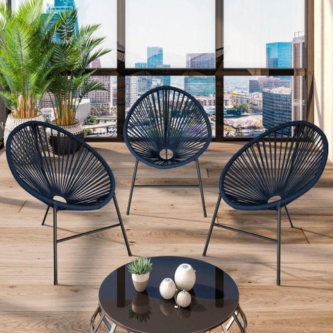 Conjunto 3 Cadeiras para Área Externa Acapulco Aço Carbono Corda Nautica Azul Acesse Móveis