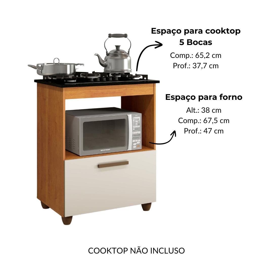 Balcão para Cooktop 5 Bocas Nature com Off White Salvia - Kaiki - 3