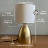 Abajur Luminária de Mesa Dourado Bojudo com Cúpula de Algodão Bege para Sala, Quarto, Cama Cabeceira - 3