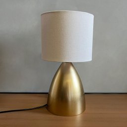 Abajur Luminária de Mesa Dourado Bojudo com Cúpula de Algodão Bege para Sala, Quarto, Cama Cabeceira - 4