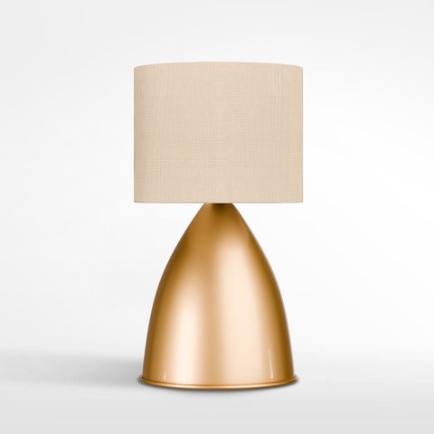 Luminaria de Mesa Abajur Clássico Bojudo Alumínio Dourado com Cúpula Tecido Algodão