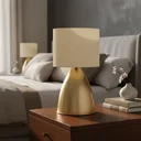 Ver imagem 6 de Luminaria de Mesa Abajur Clássico Bojudo Alumínio Dourado com Cúpula Tecido Algodão