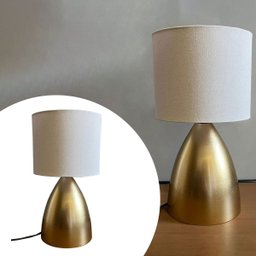 Abajur Luminária de Mesa Dourado Bojudo com Cúpula de Algodão Bege para Sala, Quarto, Cama Cabeceira - 6