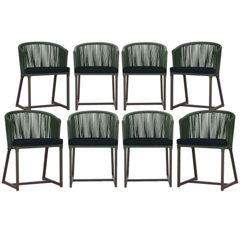 8 Cadeiras de Jantar Área Noronha em Alumínio com Pintura Marrom Corda Náutica Estofado 12 Trama Ori