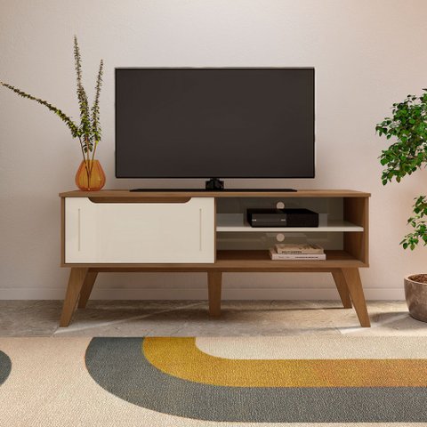 Rack para Tv até 60 Polegadas Lotus 1 Porta Cinamomo/off White - Artely Móveis