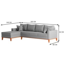 Sofá Beny com Chaise Esquerda, 1,40x2,60m, 4 Lugares, Linho, Base em Madeira. (cinza) - 3