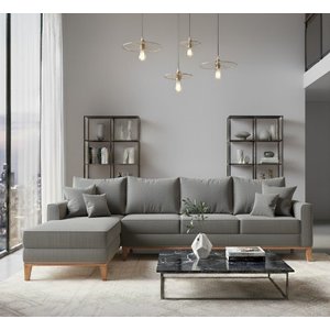 Sofá Beny com Chaise Esquerda, 1,40x2,60m, 4 Lugares, Linho, Base em Madeira.