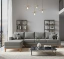 Ver imagem 1 de Sofá Beny com Chaise Esquerda, 1,40x2,60m, 4 Lugares, Linho, Base em Madeira.