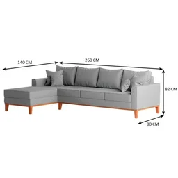 Sofá Beny com Chaise Esquerda, 1,40x2,60m, 4 Lugares, Linho, Base em Madeira. (cinza) - 3