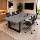 Ver imagem 1 de Mesa Reunião Industrial 1,80m x 90cm 100% MDF com Caixa de Tomadas Pés Metal F5 Office Cor:Cinza