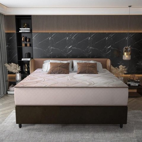 Cama Box Conjugado Queen com Colchão 158x70x198 Supreme Malha D33 Gazin Cr35368 Bege Marrom