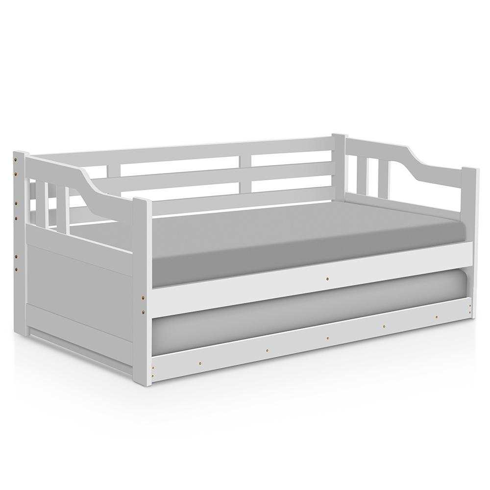 Sofá Cama De Madeira Maciça Solteiro Branco Juno Shop JM - 2