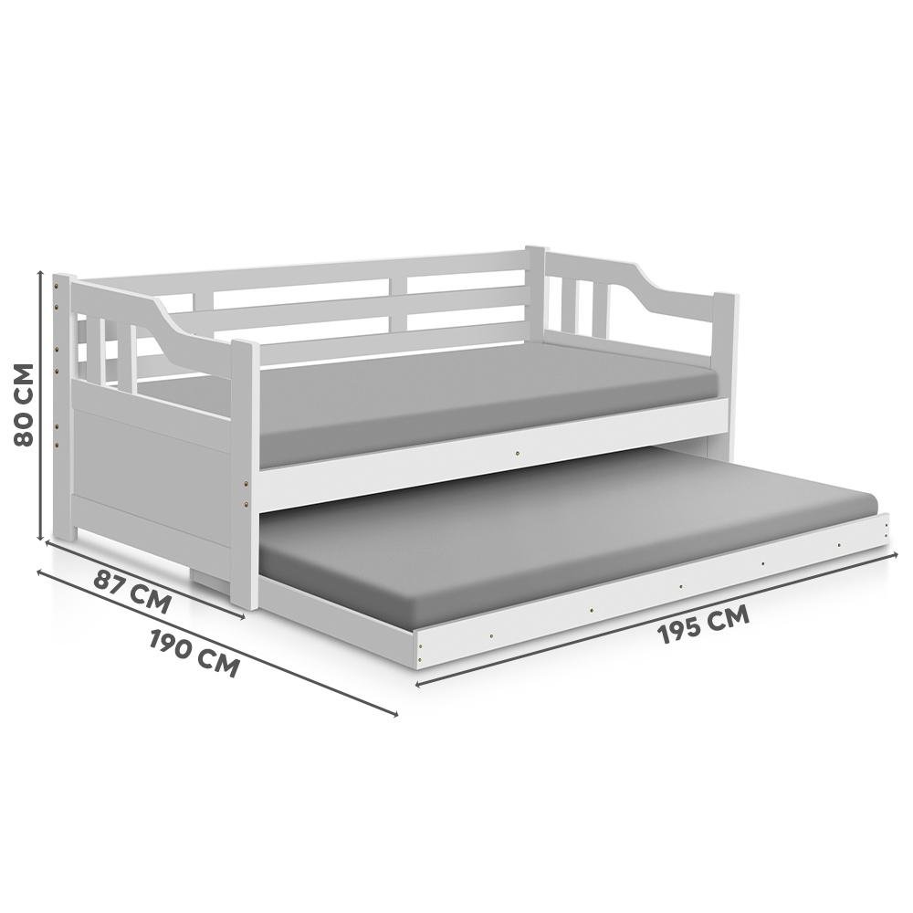 Sofá Cama De Madeira Maciça Solteiro Branco Juno Shop JM - 4