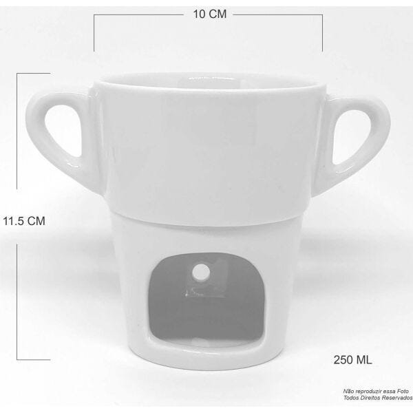 Kit 8 Fondue Individual caneca Porcelana Branca 250ml (ACOMPANHA 8 VELAS) - 4