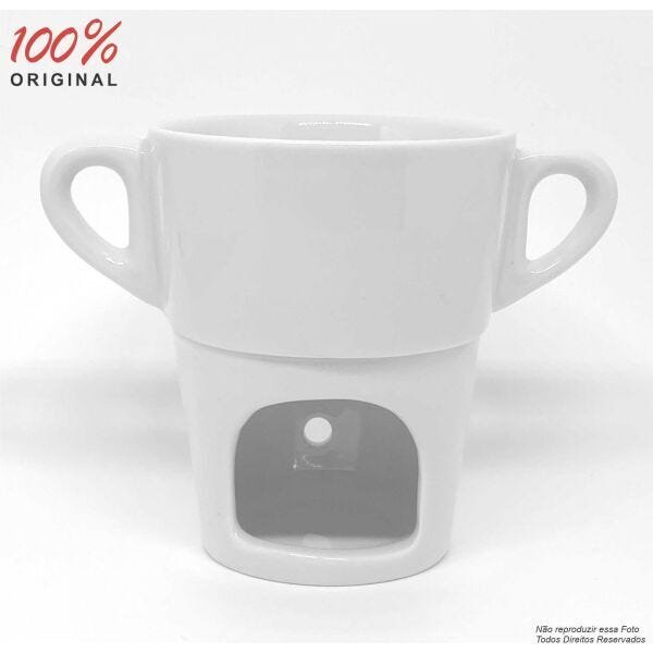 Kit 8 Fondue Individual caneca Porcelana Branca 250ml (ACOMPANHA 8 VELAS) - 3